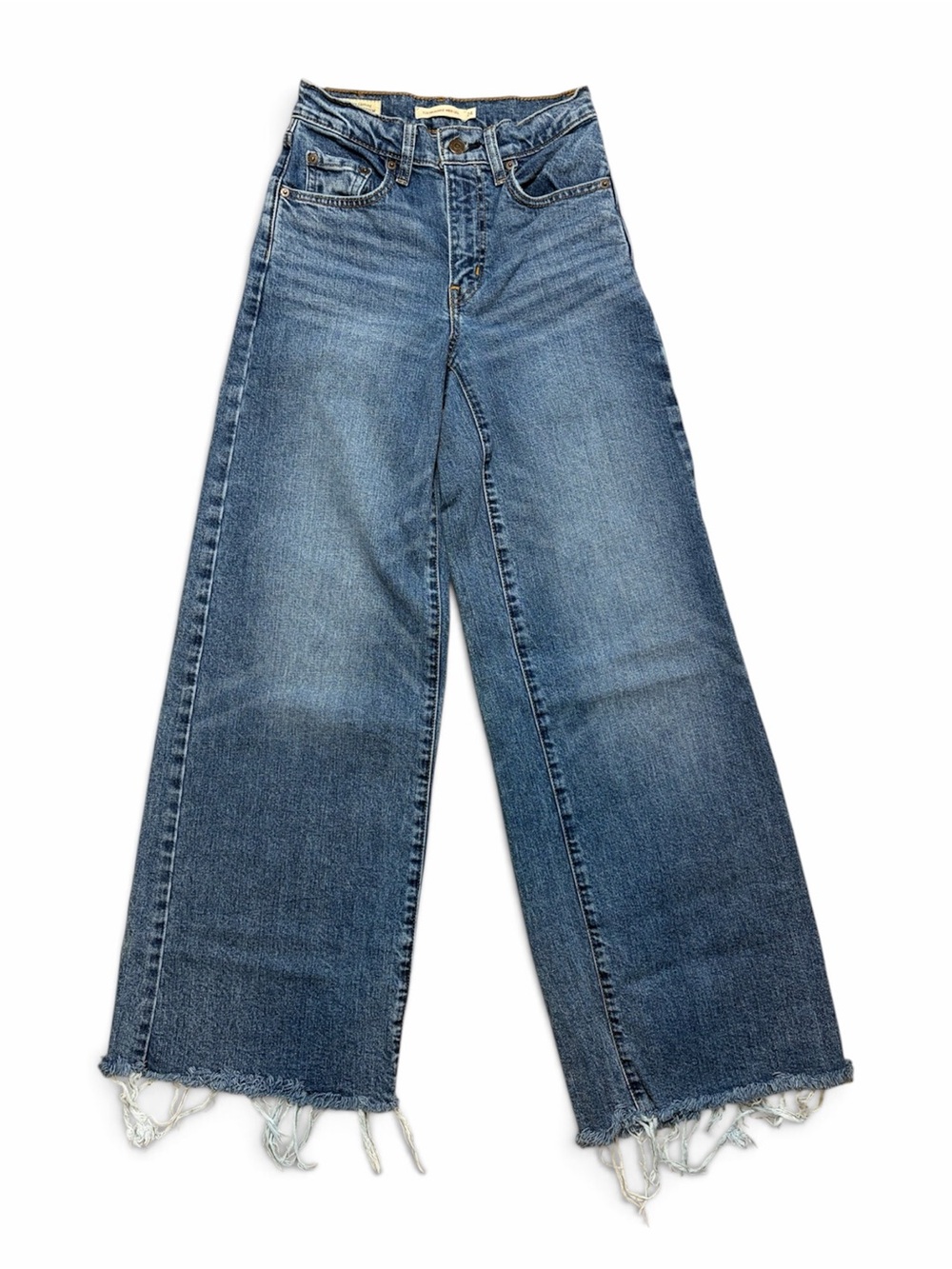 Levi’s Premium 728 High Rise Wide Leg Jeans Size 24 Blue Raw Hem